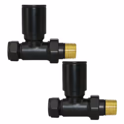 Manual Towel Rail Designer Radiator Valves Black Straight 1/2" x 15mm Twin Pack