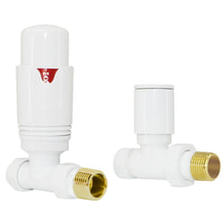 White Straight 15mm x 1/2" Designer Thermostatic Radiator Valves Twin Pack