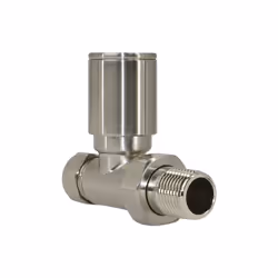 Designer Radiator Valves 15mm x 1/2" Satin Nickel Manual Straight Twin Pack
