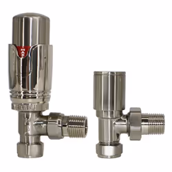 Bathroom Angled Radiator Valves Satin Nickel Thermostatic 15mm x 1/2" TRV