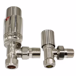 Bathroom Angled Radiator Valves Satin Nickel Thermostatic 15mm x 1/2" TRV