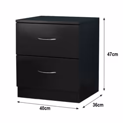NRG Chest of Drawers With Metal Handles Bedroom Furniture Storage Cabinets - 2 Drawer-With Metal Handles, Black