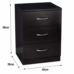 NRG Chest of Drawers With Metal Handles Bedroom Furniture Storage Cabinets - 3 Drawer-With Metal Handles, Black