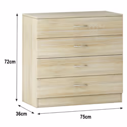 NRG Chest of Drawers With Metal Handles Bedroom Furniture Storage Cabinets - 4 Drawer-With Metal Handles, Oak