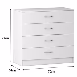 NRG Chest of Drawers With Metal Handles Bedroom Furniture Storage Cabinets - 4 Drawer-With Metal Handles, White