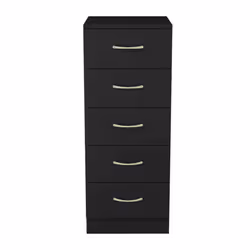 NRG Chest of Drawers With Metal Handles Bedroom Furniture Storage Cabinets - 5 Drawer Tall Narrow-With Metal Handles, Black