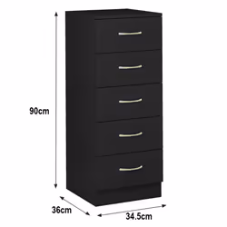 NRG Chest of Drawers With Metal Handles Bedroom Furniture Storage Cabinets - 5 Drawer Tall Narrow-With Metal Handles, Black