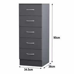 NRG Chest of Drawers With Metal Handles Bedroom Furniture Storage Cabinets - 5 Drawer Tall Narrow-With Metal Handles, Grey