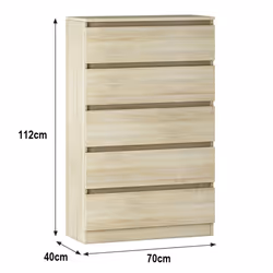 NRG Chest of Drawers Bedside Table Storage Drawer Unit Bedroom Furniture - 5 Drawer - Chest Of Drawers, Oak