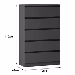 NRG Chest of Drawers Bedside Table Storage Drawer Unit Bedroom Furniture - 5 Drawer - Chest Of Drawers, Dark Grey