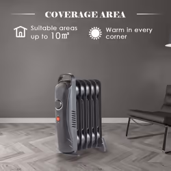 NRG 6 Fin Mini Oil Filled Radiator Portable Electric Heater 800W Black