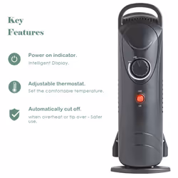 NRG 6 Fin Mini Oil Filled Radiator Portable Electric Heater 800W Black
