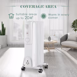 NRG White Oil Filled Radiator 1.5KW Portable Electric Heater Adjustable Thermostat-3 heat setting 7 Fin