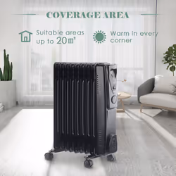 NRG Portable Oil Filled Radiator Electric 2KW Adjustable Thermostat 9 Fin Radiator Heater with 3 Power Settings