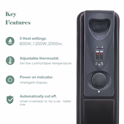 NRG Portable Oil Filled Radiator Electric 2KW Adjustable Thermostat 9 Fin Radiator Heater with 3 Power Settings