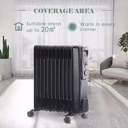 NRG Portable Oil Filled Radiator Electric 2.5KW Adjustable Thermostat 11 Fin Radiator Heater with 3 Power Settings