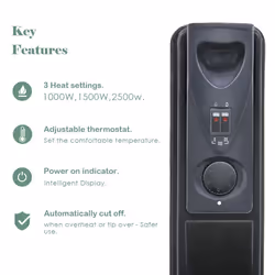 NRG Portable Oil Filled Radiator Electric 2.5KW Adjustable Thermostat 11 Fin Radiator Heater with 3 Power Settings