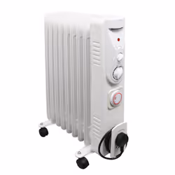 NRG Oil Filled Radiator Portable 9 Fin Electric Heater with Timer & Safety Tip Over Switch & Adjustable Thermostat (White 2KW ...