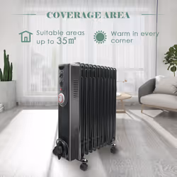 NRG Oil Filled Radiator Portable 11 Fin Electric Heater with Timer & Safety Tip Over Switch & Adjustable Thermostat (Black 2.5KW)
