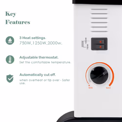 NRG Free Standing Electric Convector Heater with Thermostat & 3 Power Setting for Home Office(2KW)