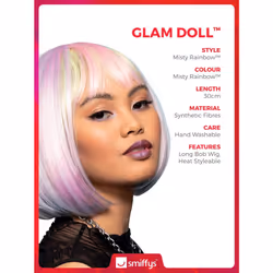 Smiffys Manic Panic Misty Rainbow Glam Doll Wig Long Bob Wig  Heat Styleable  Officially Licensed Manic Panic Fancy Dress  Adult Dress Up Wigs