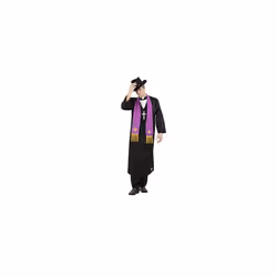 81020 Exorcist, Father Merrin Priest Costume, Robe, Men, Black & Purple, M-Size 38"-40"