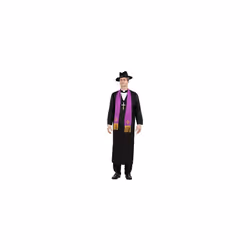 81020 Exorcist, Father Merrin Priest Costume, Robe, Men, Black & Purple, M-Size 38"-40"