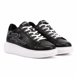 ) Karl Lagerfeld Kapri Signia Emboss Lo Lace Leather Women's Black Trainers - Black, 5 (Adults'