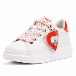 ) Karl Lagerfeld Kapri Valentine Pendant Leather Women's White/Red Trainers - White, 6 (Adults'