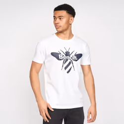 Bench Mens Graphic Print T-Shirt 100% Cotton Tee - White- Rockline, S