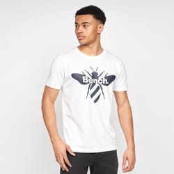 Bench Mens Graphic Print T-Shirt 100% Cotton Tee - White- Rockline, S