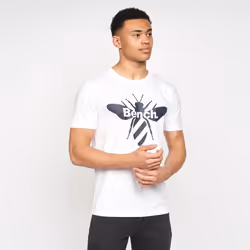 Bench Mens Graphic Print T-Shirt 100% Cotton Tee - White- Rockline, S