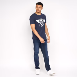 Bench Mens Graphic Print T-Shirt 100% Cotton Tee - Navy - Rockline, S