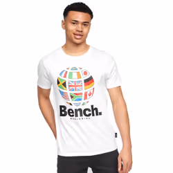 Bench Mens Graphic Print T-Shirt 100% Cotton Tee - White - Worldwide, S