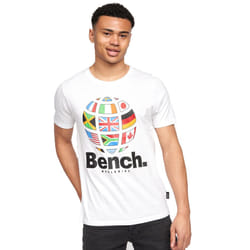Bench Mens Graphic Print T-Shirt 100% Cotton Tee - White - Worldwide, S