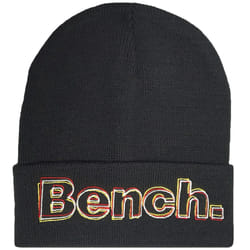 Bench Mens Chromeo Large Logo Warm Winter Turned Up Knitted Beanie Hat - One Size, Black