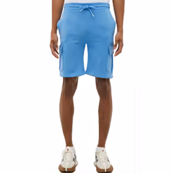 Men Fleece Cargo Shorts Elasticated Waist Gym Pant - Denim Blue, M