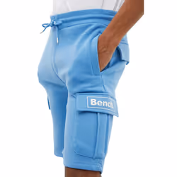 Men Fleece Cargo Shorts Elasticated Waist Gym Pant - Denim Blue, M