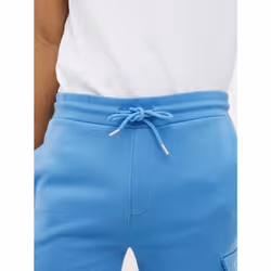 Men Fleece Cargo Shorts Elasticated Waist Gym Pant - Denim Blue, M