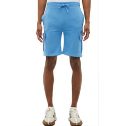 Men Fleece Cargo Shorts Elasticated Waist Gym Pant - Denim Blue, L