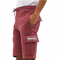 Men Fleece Cargo Shorts Elasticated Waist Gym Pant - Burgundy, M