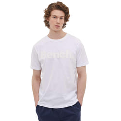 Bench Mens Worsley Casual Crew Neck Cotton Rubberised Logo T-Shirt Top Tee - XL, White/White