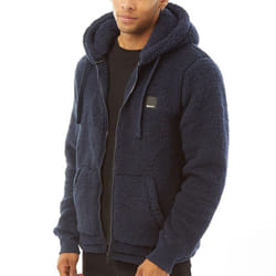 Bench Mens Tommy Borg Full Zip Teddy Bear Fleece Hooded Hoody Hoodie Jacket - S, Navy