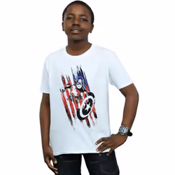 Marvel Boys Avengers Captain America Streaks T-Shirt - 7-8 Years, White