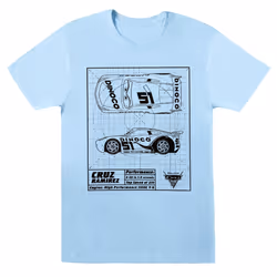 Disney Mens Cars Cruz Ramirez Blueprint T-Shirt - S, Baby Blue