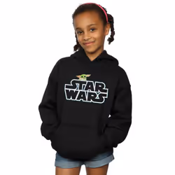 Star Wars Girls The Mandalorian The Child Logo Hoodie - 7-8 Years, Black