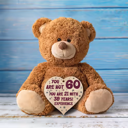 60th Birthday Gift For Women Men Wooden Heart Plaque, Light Wood Sign Keepsake, Happy Birthday Mum, Grandma, Dad, Husband, Wife, Uncle, Mum Gifts From