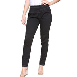 Womens Stretch High Waisted Half Elasticated Jeans - Black, UK 10