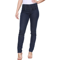 Womens Stretch High Waisted Half Elasticated Jeans - Dark Blue, UK 8