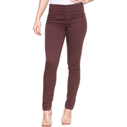 Womens Stretch High Waisted Half Elasticated Jeans - Burgundy, UK 8